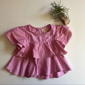 Pink and white striped, Cat & Jack ruffle shirt.